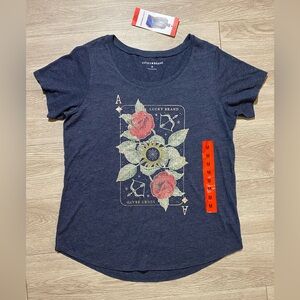 NWT Lucky Brand Blue Short Sleeve Print Top Size Medium